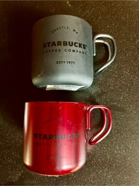 Starbucks Black & Red Mini Metal Logo Mugs Duo
